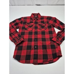 Dixxon Shirt Redrum Men's Small Red Buffalo Plaid Flannel Button Front L/S
